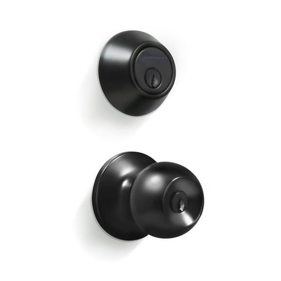 Black Entry Lock Set Door Knob & Deadbolt Keyed Alike SC1 Keyway. 6 Total Keys, Keyed Alike