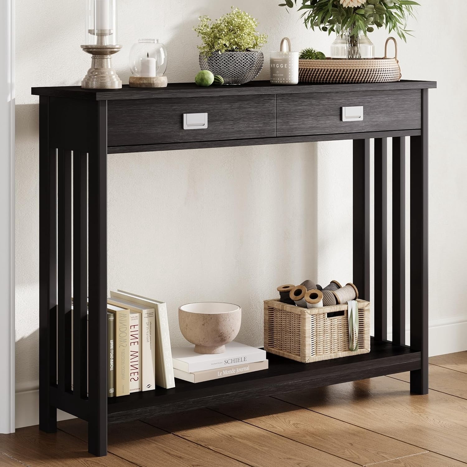 Black Entryway Table with Drawer, Narrow Console Table, Sofa Table with ...