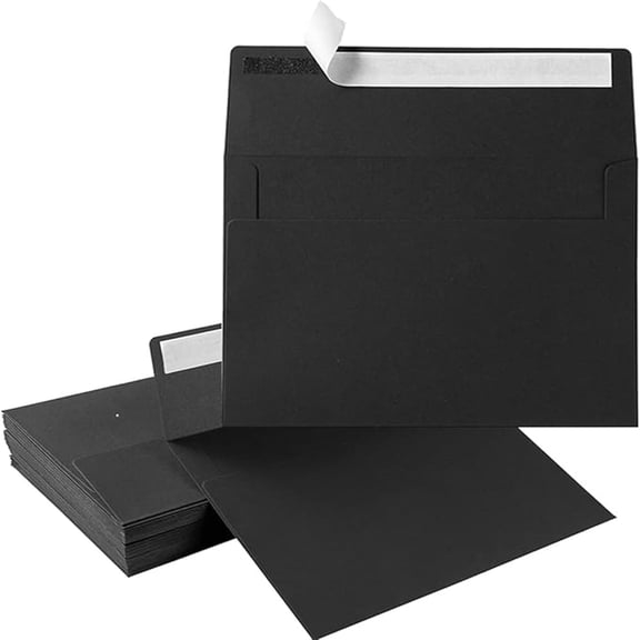 Black Envelope,Self-Seal Mailing Envelope, No Window,Adhesive Release Glue Invitation Letter Business Letter Paper,Wedding Invitation Creative Stationery Business Envelopes(Black)