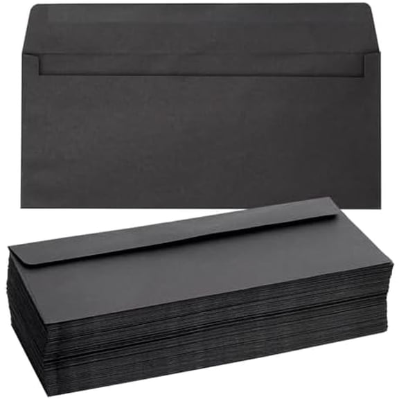 Black Envelopes - Bulk Letter Envelopes for Personal & Business Mailings - Square Flap & Gummed Seal - 100 Pack #10, 9.5 x 4.13 In