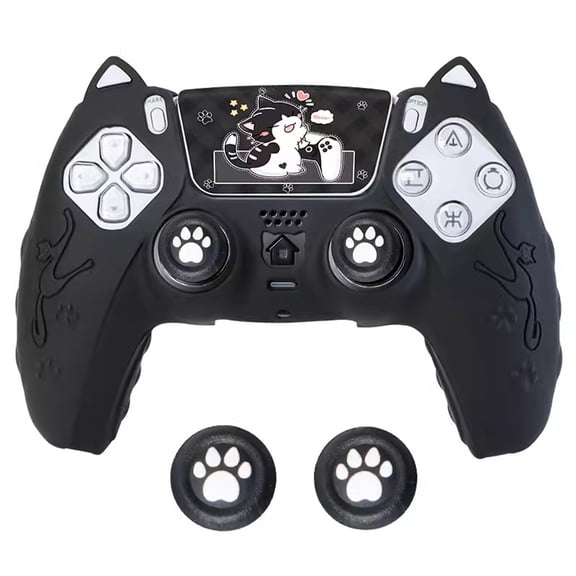 Black Ergonomic Soft Anti-Slip Controller Silicone Case Cover for ps5, Rubber Protector Skins with Black Joystick Caps for ps5 Controller