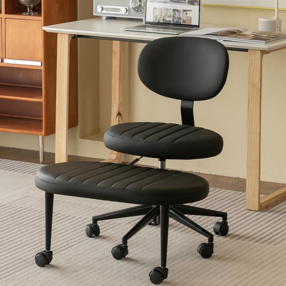 Black Ergonomic Swivel Desk Chair With Lumbar Support And Adjustable Footrest For Fidgety Sitters
