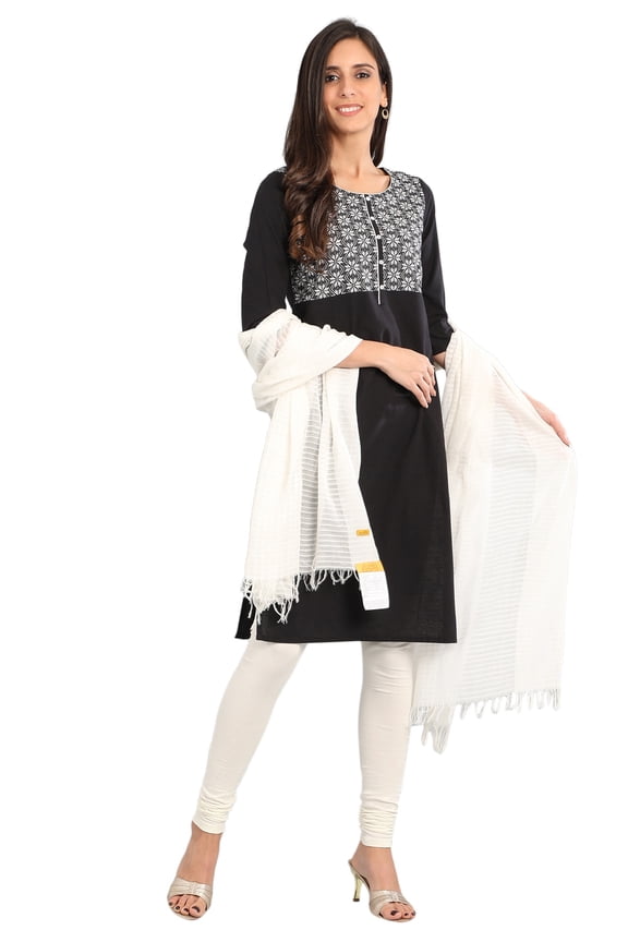 Black Essential Round Neck Kurta-Medium