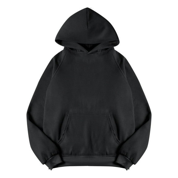 Black Essentials Hoodie, Polyester Hoodies for Women, Women Fleece Loose Hoodie Sweatshirt Long Sleeve Pocket Drop Shoulder Pullovers Top XL