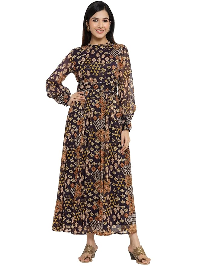 ethnic chiffon dress Beige WOMAN Frilly Ethnic Chiffon Midi Dress 3301083