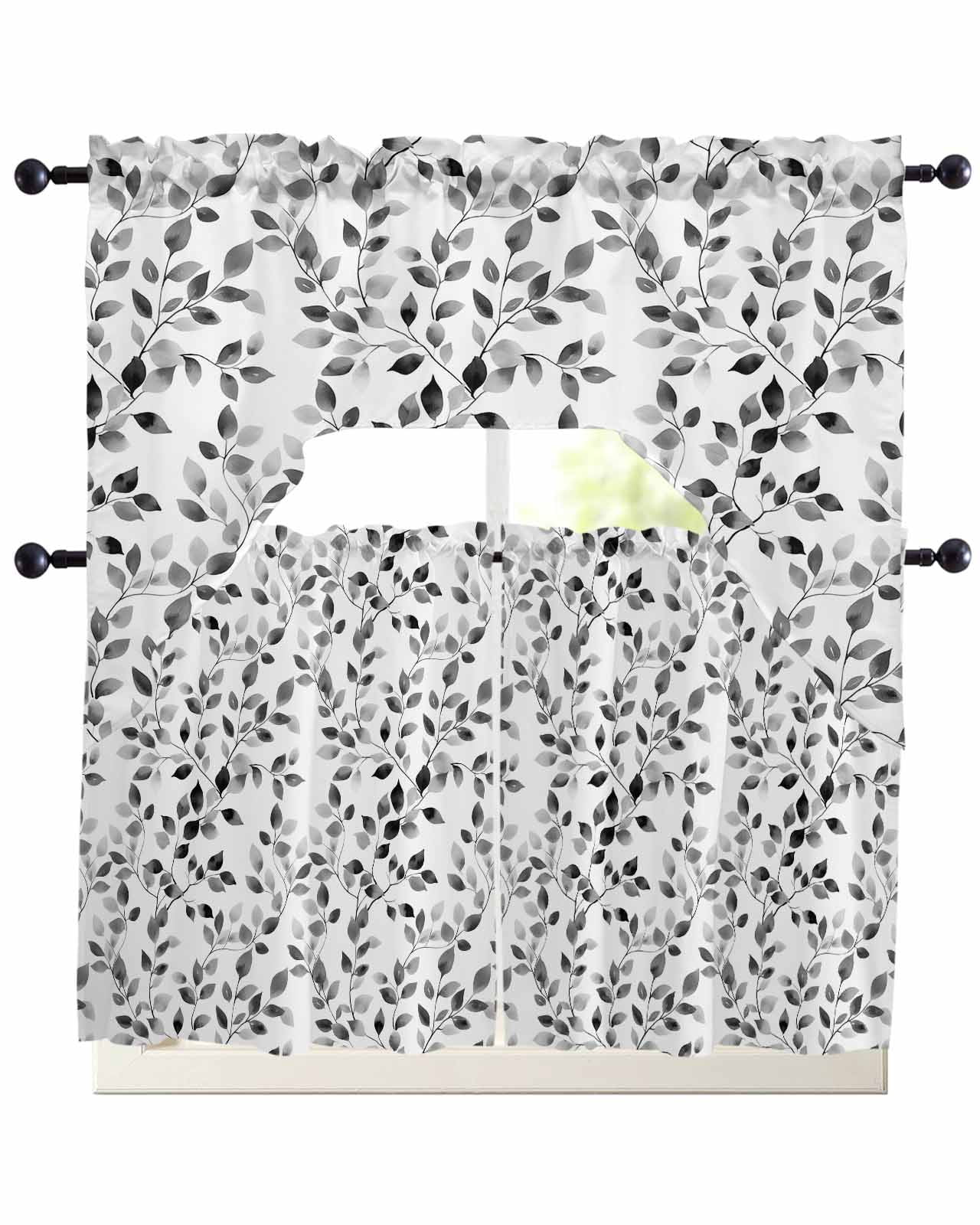 Short Black Sheer Curtains – 42"W X 36"L, 2 Panels, Rod Pocket, 100% Polyester, Casual Style