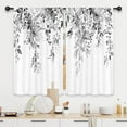 thumbnail image 1 of Black Eucalyptus Leaves Kitchen Curtains Short Small Plants Spring Floral Leaf Botanical Rod Pocket Rustic Flower Farm Country Bedroom Living Room Treatment Fabric 2 Panels 27.5Wx39H Inch, 1 of 1