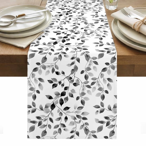 Black Eucalyptus Leaves Table Runner - 120 Inch Long, Kitchen Dining Table Runner Dresser Scarves, Summer Botanical Watercolor Retro Farmhouse Decor for Coffee Tables Wedding Party Banquet