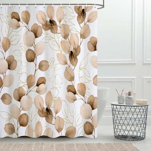 Black Eucalyptus Shower Curtain, Abstract Black and Gold Spring Botanical Shower Curtain Set with Hooks Waterproof Fabric Watercolor Plant Leaves Bathroom Decor, 72x72 Inch