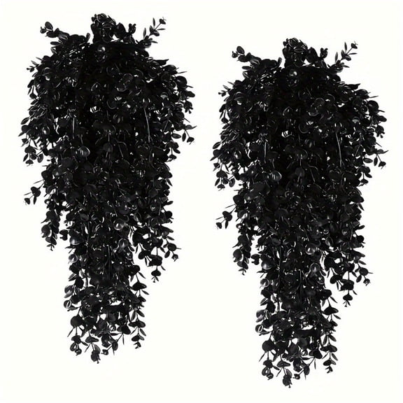 Black Eucalyptus Vine Garland, 30inch Faux Ivy Hanging Decor for Halloween Tree Front Door Decorations, Gothic Artificial Greenery Plant Display