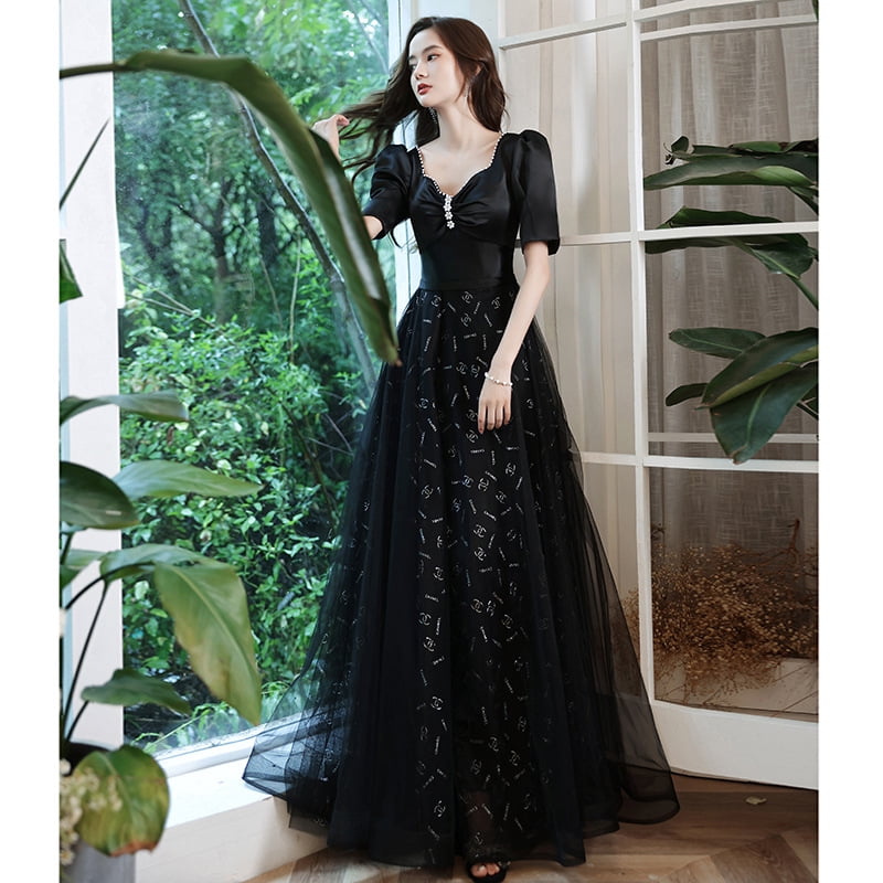 Black Evening Dress Banquet 2025 Spring New Elegant Socialite Long