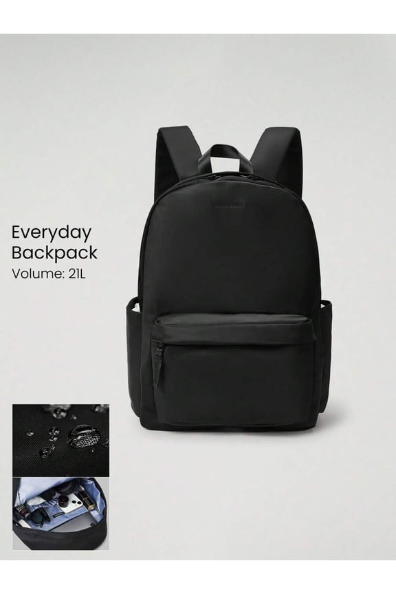 Black Everyday Backpack 21L Water-Resistant Multi-Compartment Commuter Bag