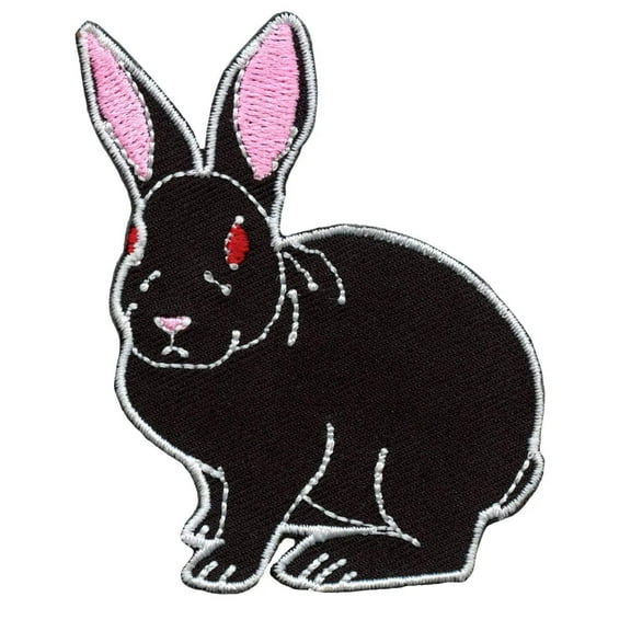 Black Evil Demon Bunny Rabbit Embroidered Iron On Patch