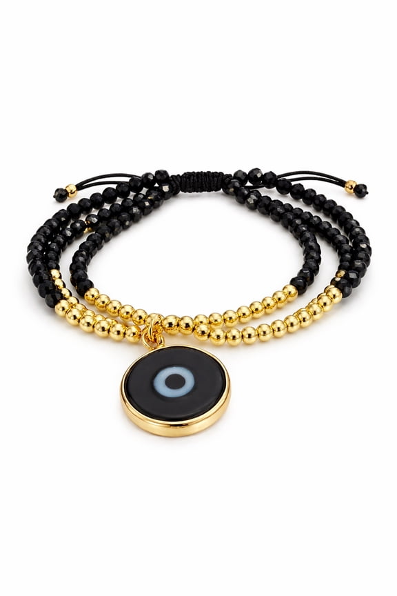 Black Evil Eye Adjustable Cor Bracelet