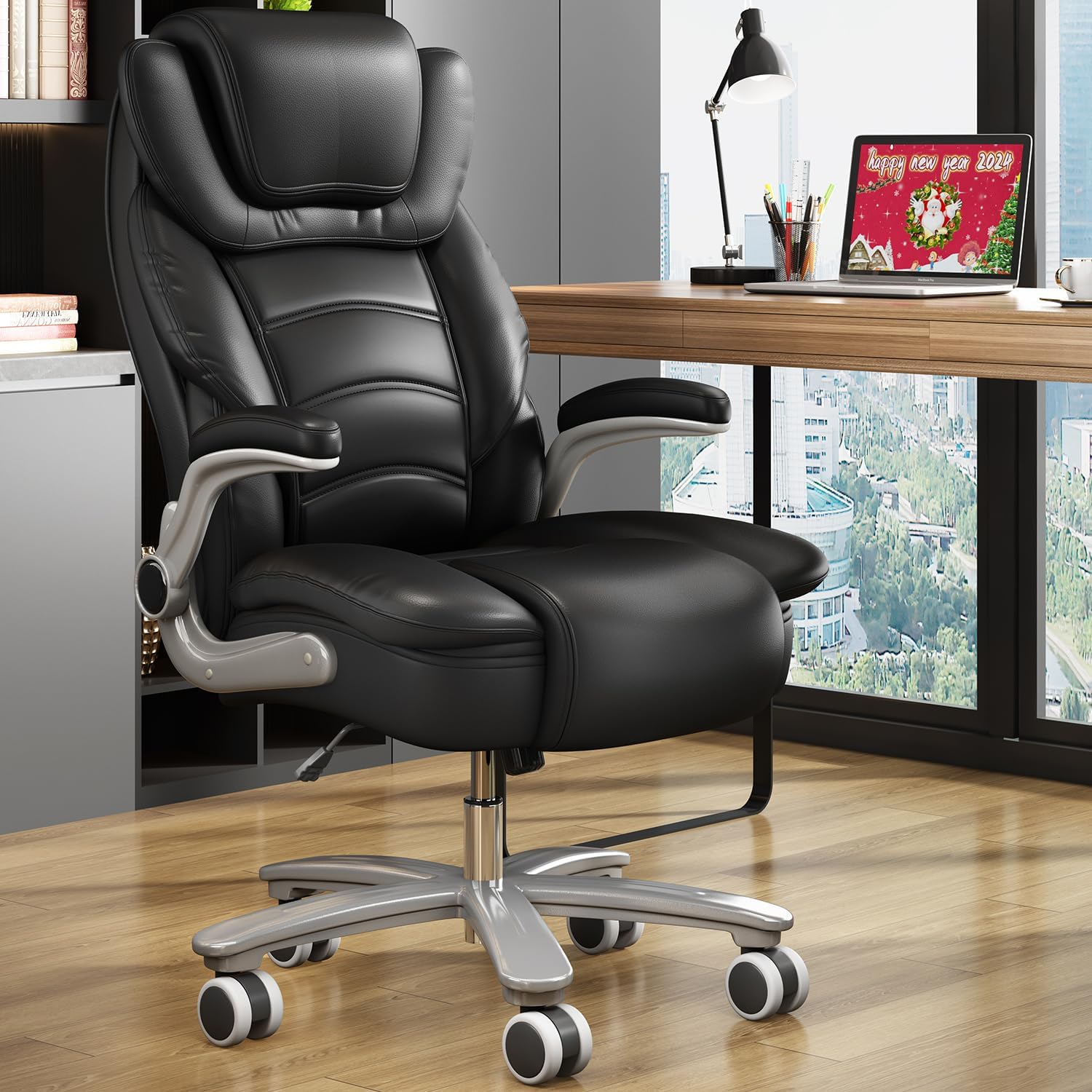 Black Executive Office Chair Flip Up Arms Big And Tall Office Chairs 400lbs Wide Seat High 4800