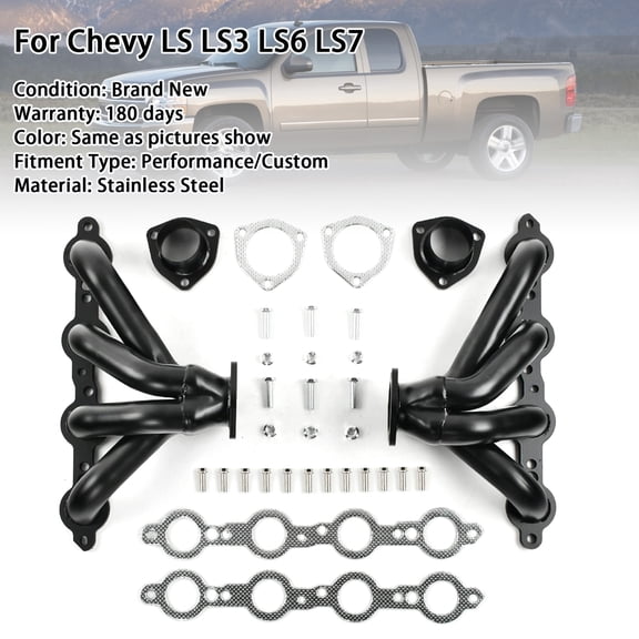 Black Exhaust Manifold Header Fit For Chevy LS LS3 LS6 LS7