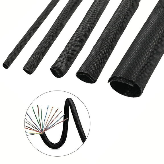 Black Expandable Braided Cable Sleeve 5-16mm Automotive Wire Harness Cover 13mm