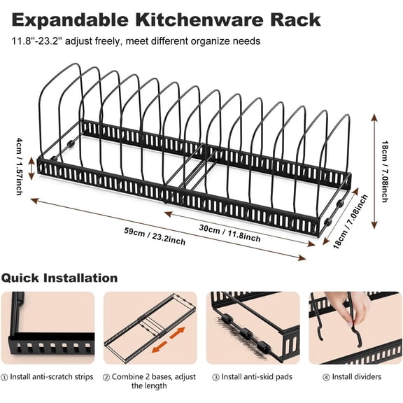 Black Expandable Cutting Board & Bakeware Organizer – 14 Adjustable Dividers, Cabinet Storage for Trays, Cookie Sheets, Muffin Tins & More