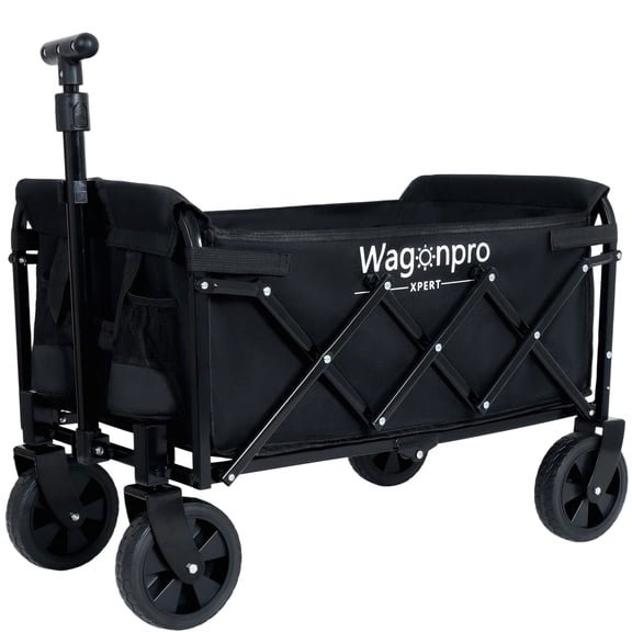 Black Expandable Dual Layer Utility Wagon 225LBS Capacity Foldable Grocery Cart with 360 Degree Swivel Wheels for Camping Shopping Sports Gardening Fishing Beach