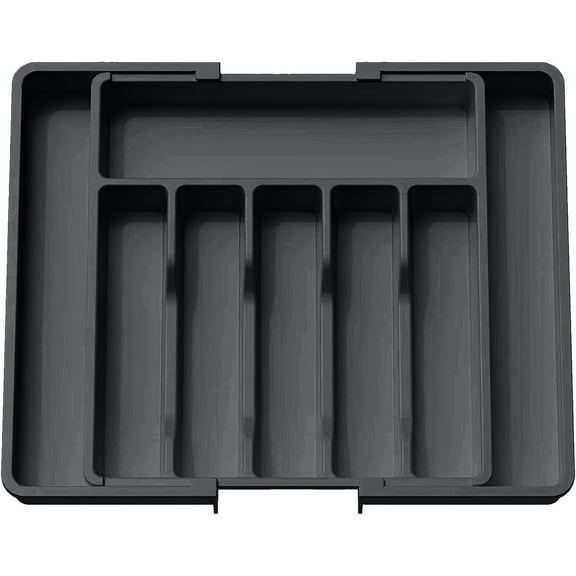 Black Expandable Kitchen Utensil Storage Box Retractable Drawer Organizer For Forks Spoons Knives Countertop Or Drawer Use 13X14.96X2.17 In To 22.44X14.96X2.17 In 1.21 Lb