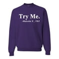 thumbnail image 1 of Black Expression Try Me. Malcolm X 1963 Unisex Crewneck Graphic Sweatshirt, Purple, Small, 1 of 3