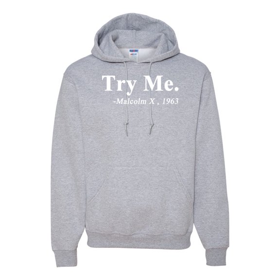 Black Expression Try Me. Malcolm X 1963 Unisex Graphic Hoodie Sweatshirt, Heather Grey, Large