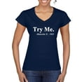 thumbnail image 1 of Black Expression Try Me. Malcolm X 1963 Womenâ€™s Standard V-Neck Tee, Navy, Small, 1 of 3