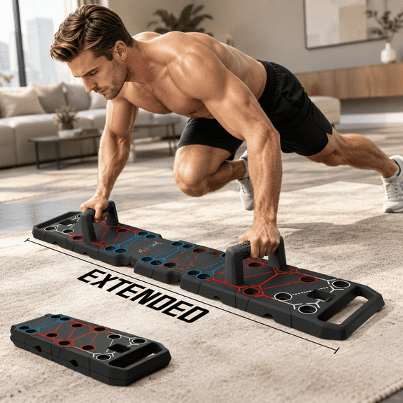 Black Extended Foldable Portable 25-in-1 Push-Up Strength Board