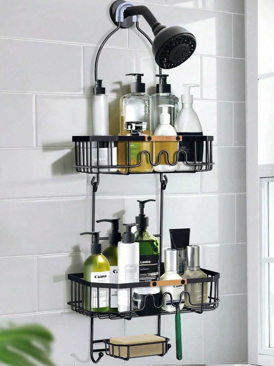 Black Extended Version Hanging Shower Caddy 3 Tier Shower Organizer ...