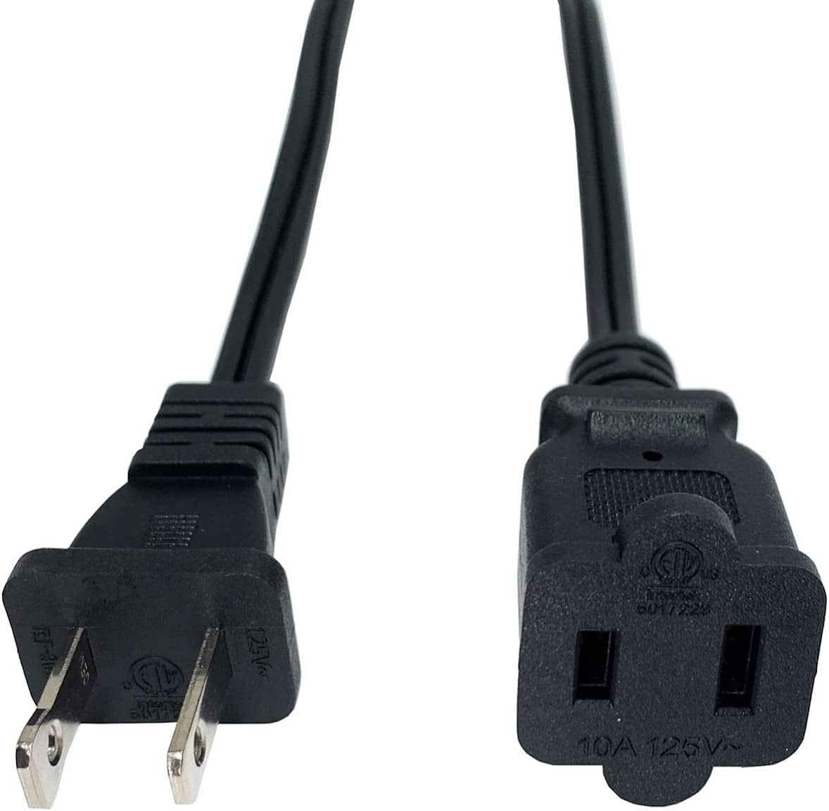 Black Extension Cord, 2 Prong Short Indoor Small Power Cable Male to