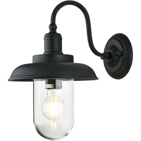 Black Exterior Wall Lantern Gooseneck Barn Light Fixture with Glass Shade, Vintage Outdoor Coach Light Waterproof Wall Sconce, Outside Wall Lamps Garden Lights for Porch