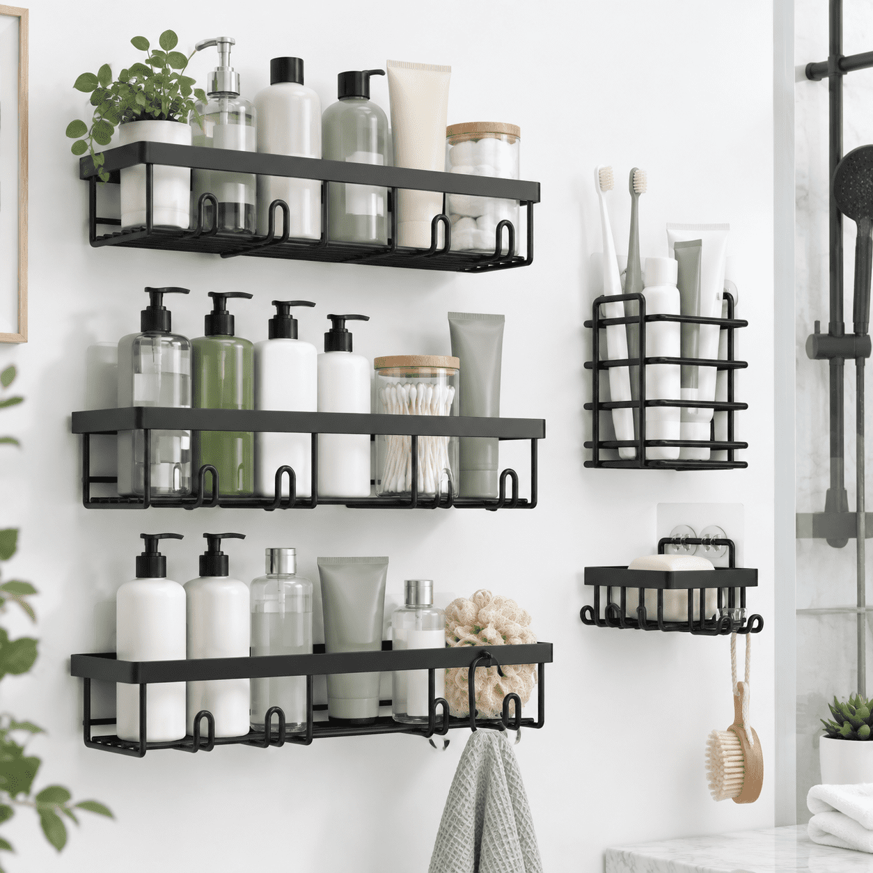 Black Extra Large 5 Pack Stainless Steel Shower Organizer Set - Walmart.com