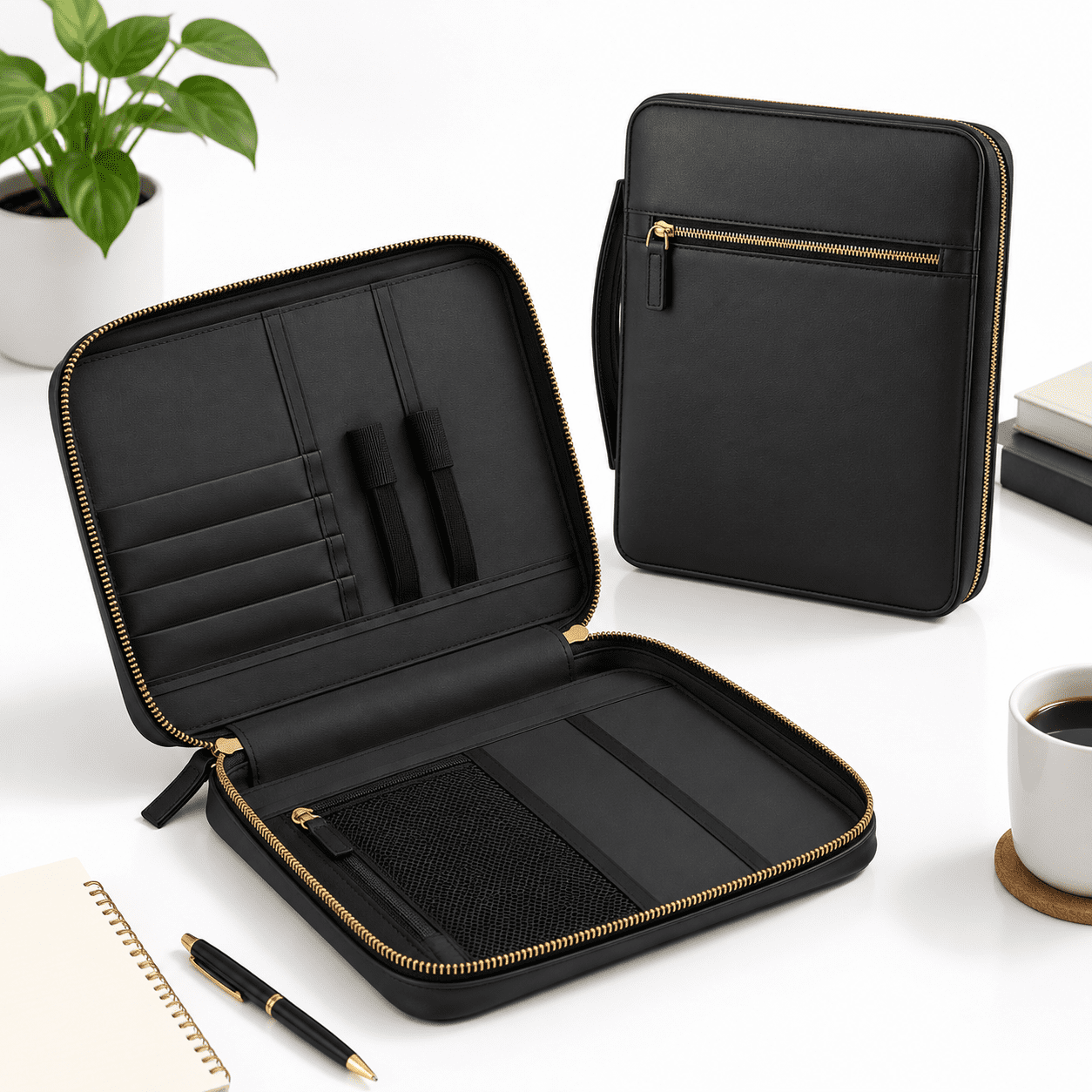 Black Extra Large Fashion Leather Book Cover with Handle and Zipper ...