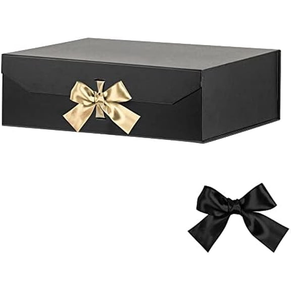 Black Extra Large Gift Box 16x14x5.3 Inches With Ribbon and Magnetic Lid Closure, Groomsman Proposal Box, Rectangle Collapsible Boxes for Large Gifts (Matte Black)