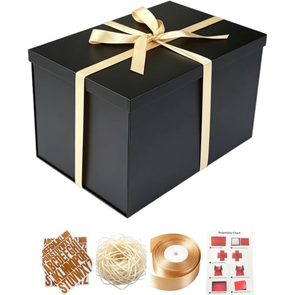 Black Extra Large Gift Box with Lid 17 x 11 x 10.2 Inches 2 Pack