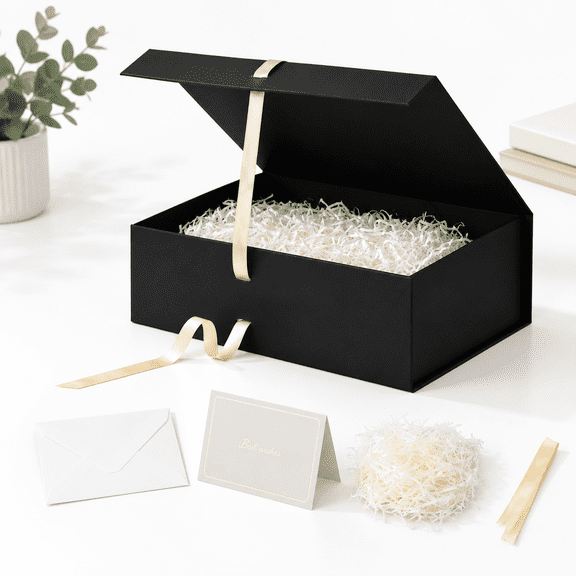 Black Extra Large Gift Box with Lids, 16.5x13x5.3 Inches, Pack of 1