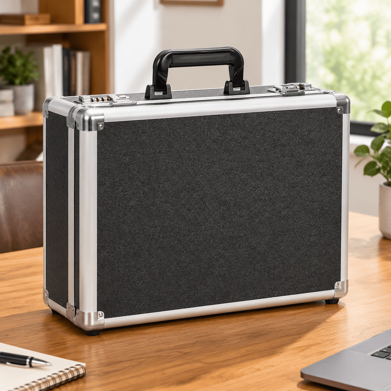 Black Extra Large Metal Briefcase with Combination Locks for Document ...