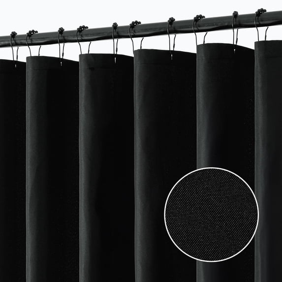 Black Extra Long Linen Shower Curtain, 108 Inch Long Heavy Duty Fabric Shower Curtain Set with 12 Metal Hooks, Waterproof Decor Machine Washable for Bathroom Bathtub Hotel, 72 x 108