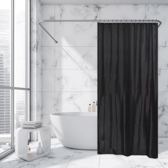 Black Extra Long Shower Curtain Polyester 12 Rings 79"L x 71"W