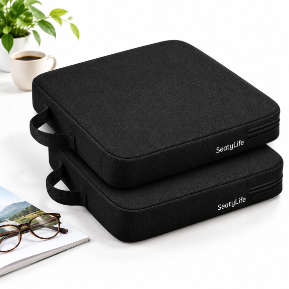 Black – Extra Thick Comfort 2-Pack Dual-Layer Foam Stadium Seat Cushion