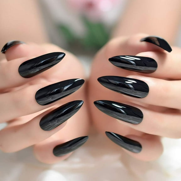 Black Extremely Long Stiletto Nails 24 Full Set of Nails Gel Finished Press on Nail Halloween Witch Claw Fancy Dress Nails Black 24 Piece Assortment