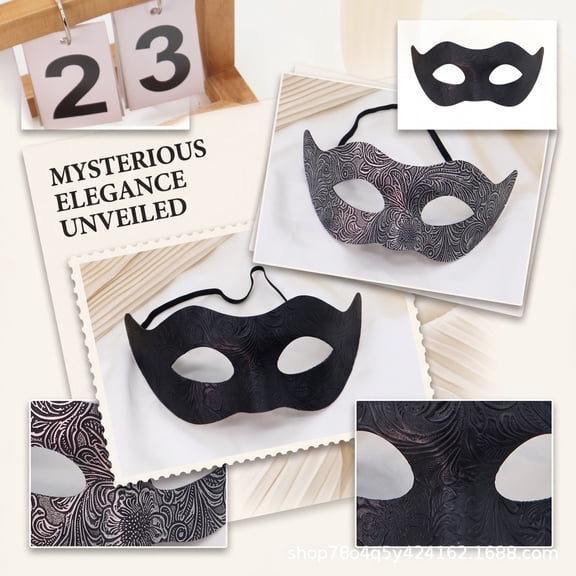 Black Eye Mask Half Mask for Halloween Masquerade with Elastic Strap 8X3.5 Inch, for Women and Men Ideal for Halloween Mask And, Adult Halloween Party Favors