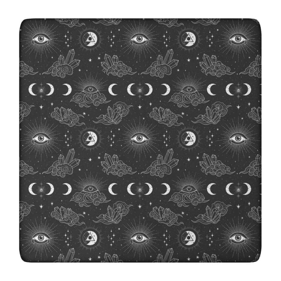 Black Eye Moon Crystal Cloud Star Pattern Square Fitted Tablecloth with Elastic Edge,Square Table Cover,Washable Elastic Table Cover for Home Kitchen Party Decor 36"x36"