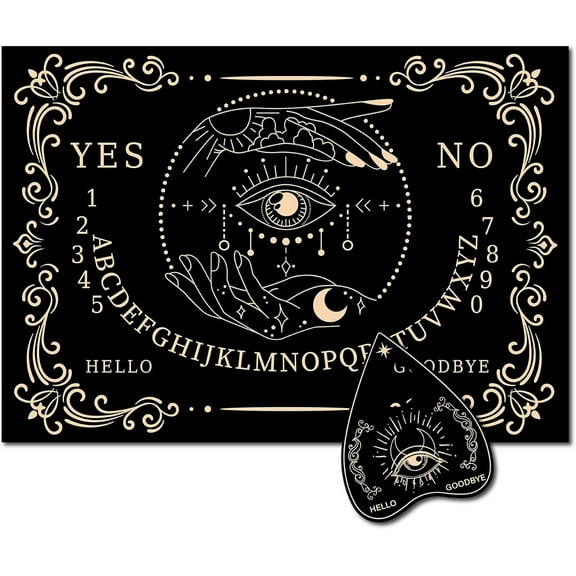 Black Eye Wooden Spirit Talking Board Rectangle Pendulum Dowsing Divination Board with Planchette Spirit Hunt Decorations Metaphysical Message Supplies Kit for 11.8X8.3 in Black