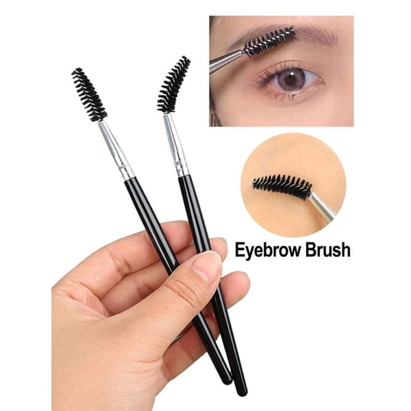 Black Eyebrow Spoolie Brush Set - 2pcs Reusable Long Handle Makeup Brush