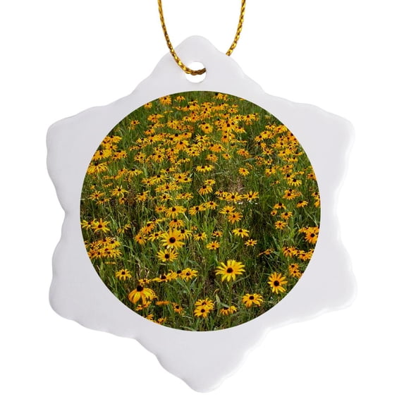 3drose, Black Eyed Susan, 3 inch Snowflake Porcelain Ornament