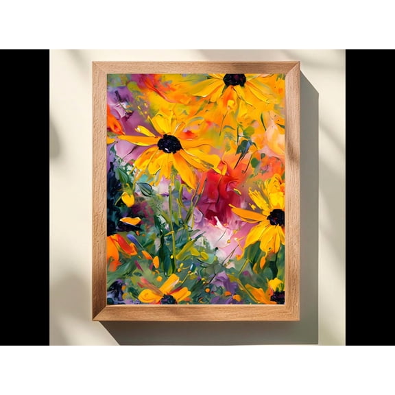 Black Eyed Susan Wall Art, Maryland State Flower Poster, Wildflower Nature, Yellow Floral Decor, Living Room Impasto Poster, Unframed Canvas Size 8x12
