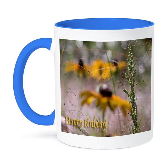 Black Eyed Susans, Happy Birthday, 11oz Two-Tone Blue Mug