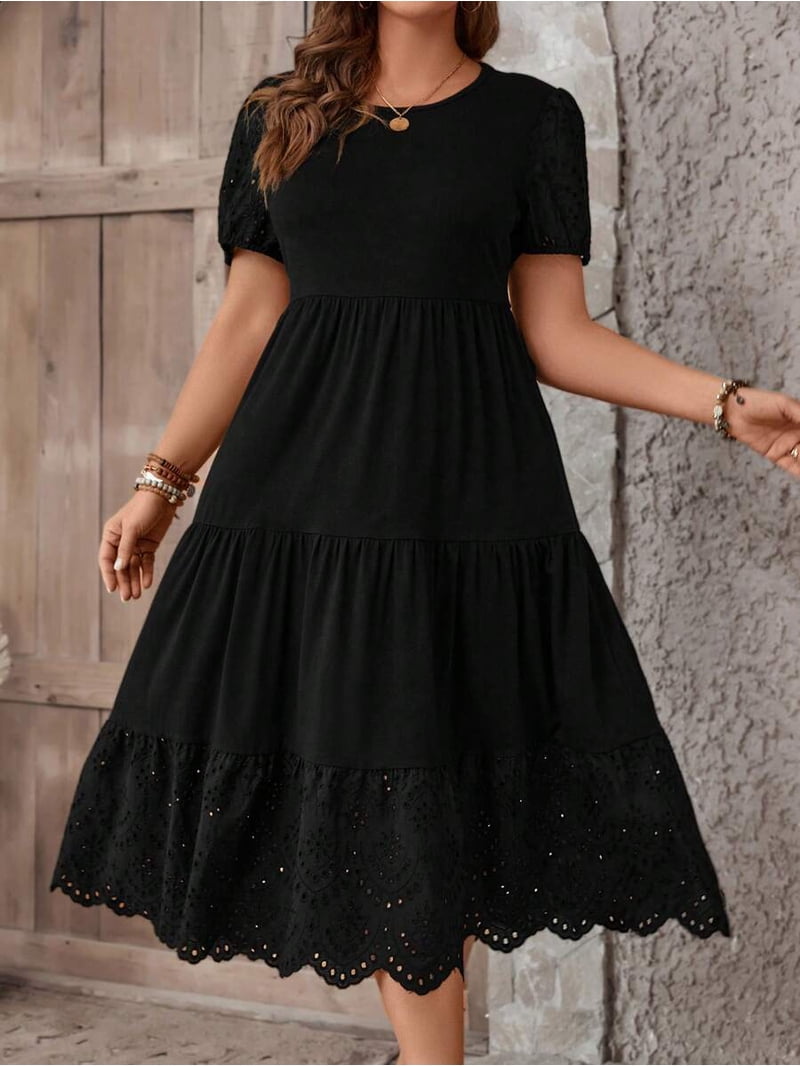 black frill hem midi dress Collusion - Midi Dress - Women - Polyester - 12 US