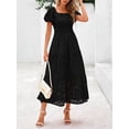 thumbnail image 1 of Black Eyelet Square Neck Puff Sleeve Smocked Maxi Dress With Pockets, 1 of 30